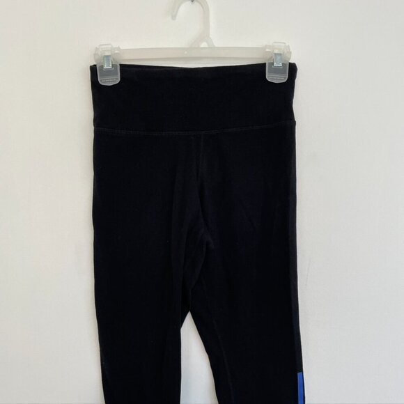 CHAMPION Solid Black Blue Red Yellow Detail White Spellout Logo Cropped Leggings - Picture 2 of 9